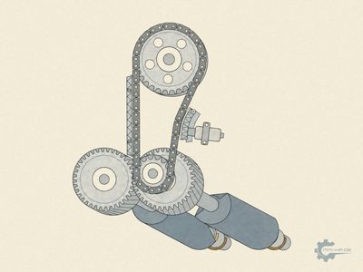 Chain drive of the balancer shaft module with tensioner and guide rail, gear pair and two balancer shafts