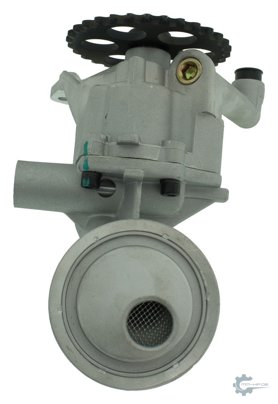 Pickup bell from below, the wire screen visible through the funnel opening