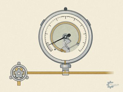 Glycerine-filled Bourdon tube gauge in section, with the oil pump below