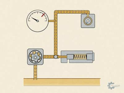 Oil circuit with pump, pressure relief valve, bearing and gauge