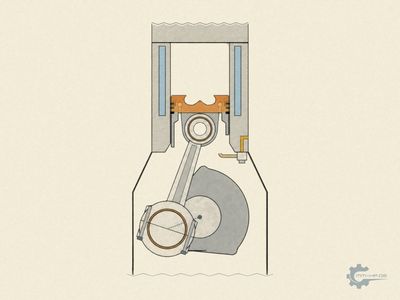 Cylinder in section: piston with heated crown, oil spray nozzle below