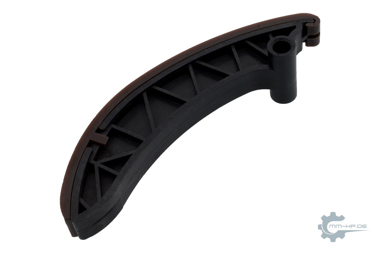 Tensioner rail as a new part with a pivot eye at the upper end and a ribbed carrier