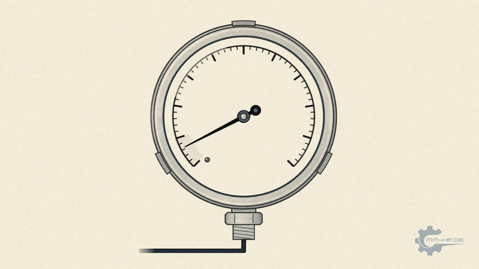 Workshop pressure gauge with the needle in the grey band at the start of the scale